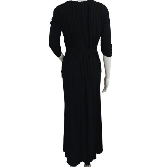 Badgley Mischka Evening Gown Dress Sz 4 Black Stretch Ruched Drape Train Wedding - Picture 5 of 11